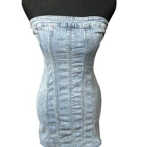 Princess Polly Strapless Denim Mini Dress – Soft Stretch Corset Style